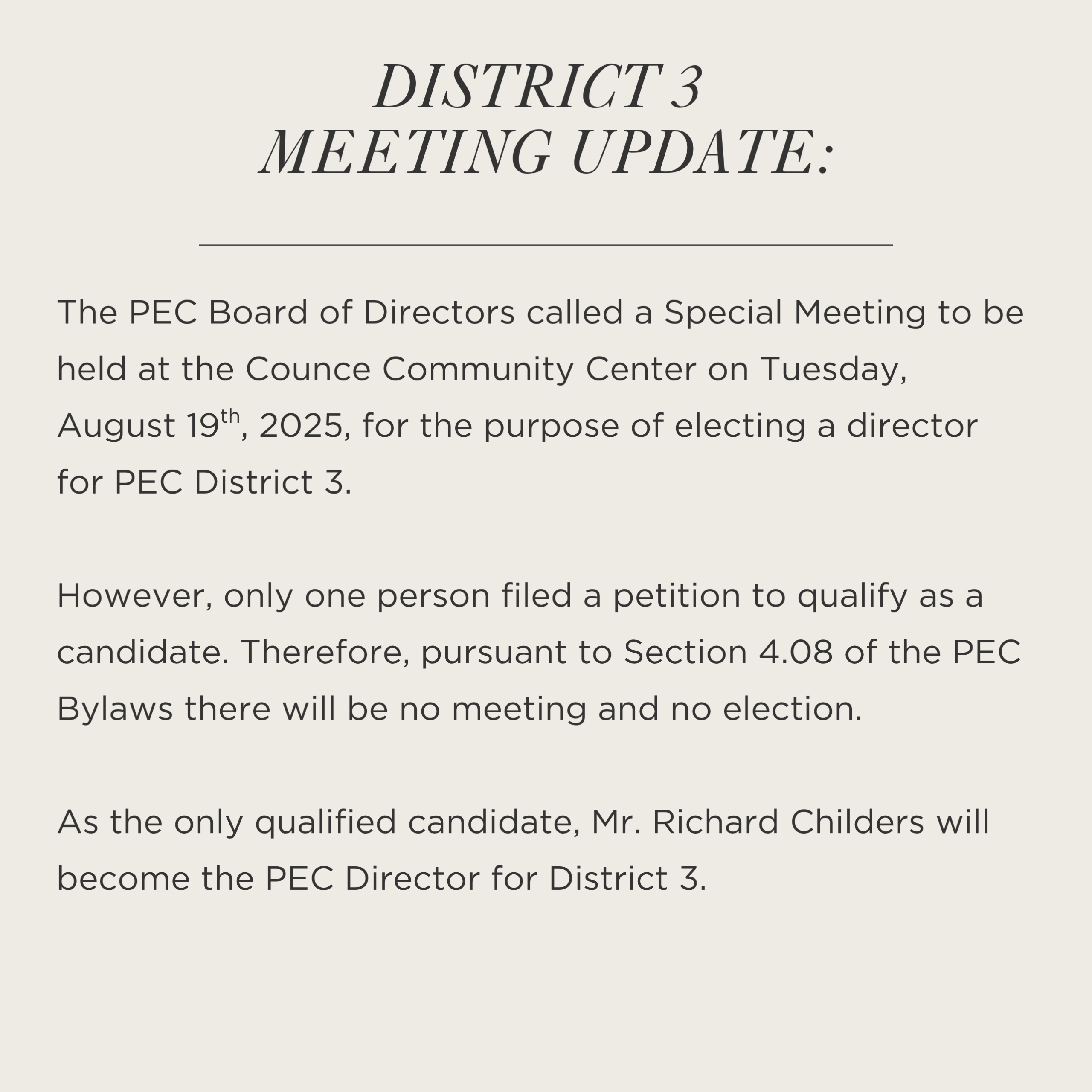 DISTRICT 3 MEETING UPDATE